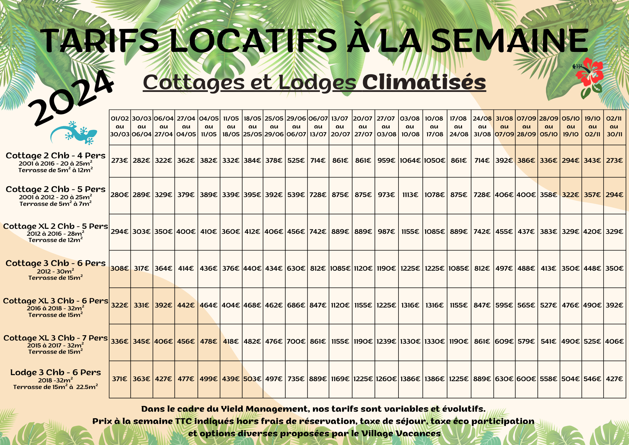 Tarifs 1 Tarifs Vacanciers 2024